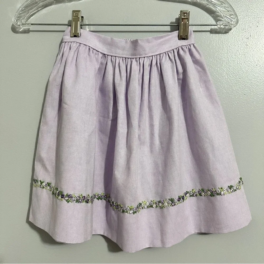 Glorimont girls purple skirt with floral trim, elastic waist, size 4
